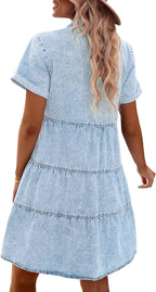 Vilma Abito Donna Denim – Babydoll, Bottoni, Maniche Corte, A-Line Estivo