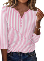 Blusa Elena para mujer – Mangas 3/4, escote henley, top casual elegante para trabajo