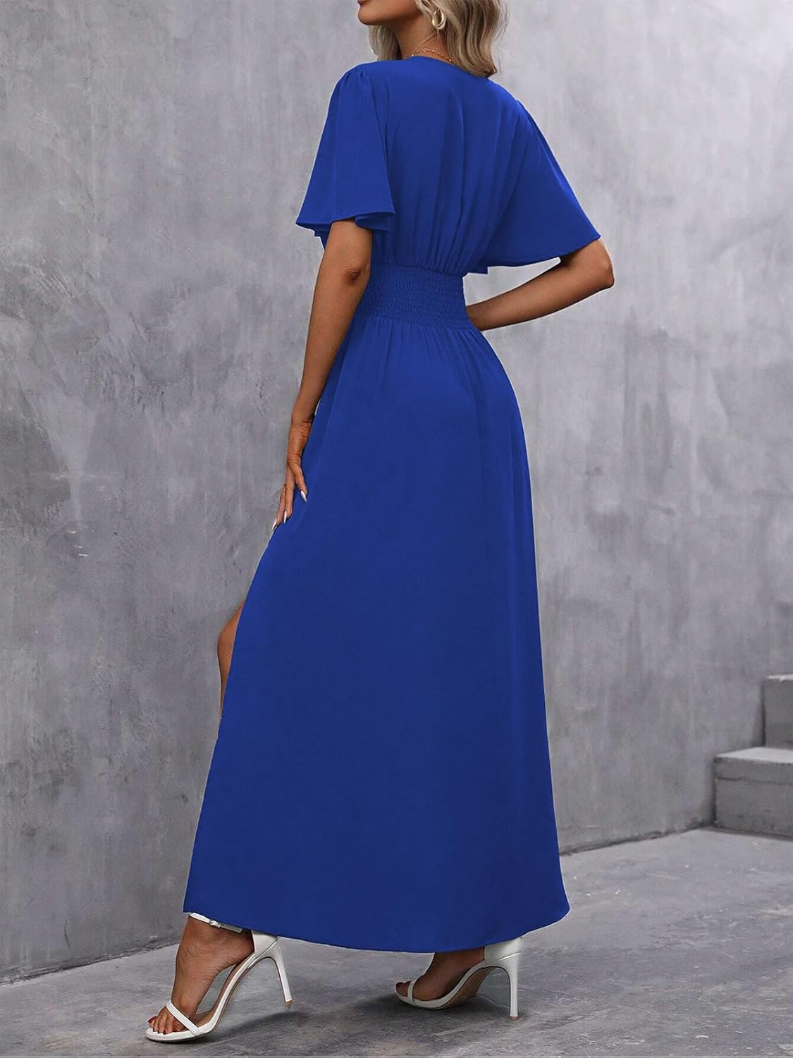 Elena Vestito Elegante da Donna – Abito Maxi Plissettato con Scollo V e Spacchi