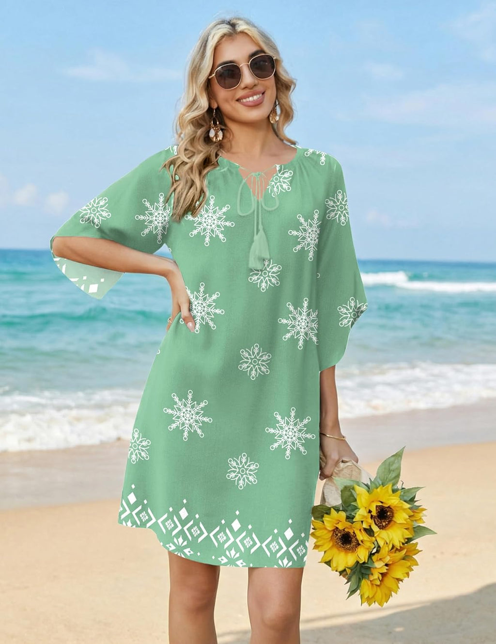 Stella Women's Boho Dress – Floral Summer Dress with Pockets and V-Neck