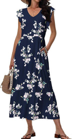 Sonya Vestito Floreale da Donna – Abito Midi Estivo con Scollo V e Tasche