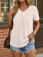 Camilla Blusa Donna – Scollo V, Dettaglio Plissé, Babydoll Flowy Casual Elegante