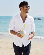 Chemise Mauro en coton et lin pour homme – Chemise décontractée d'été avec poches