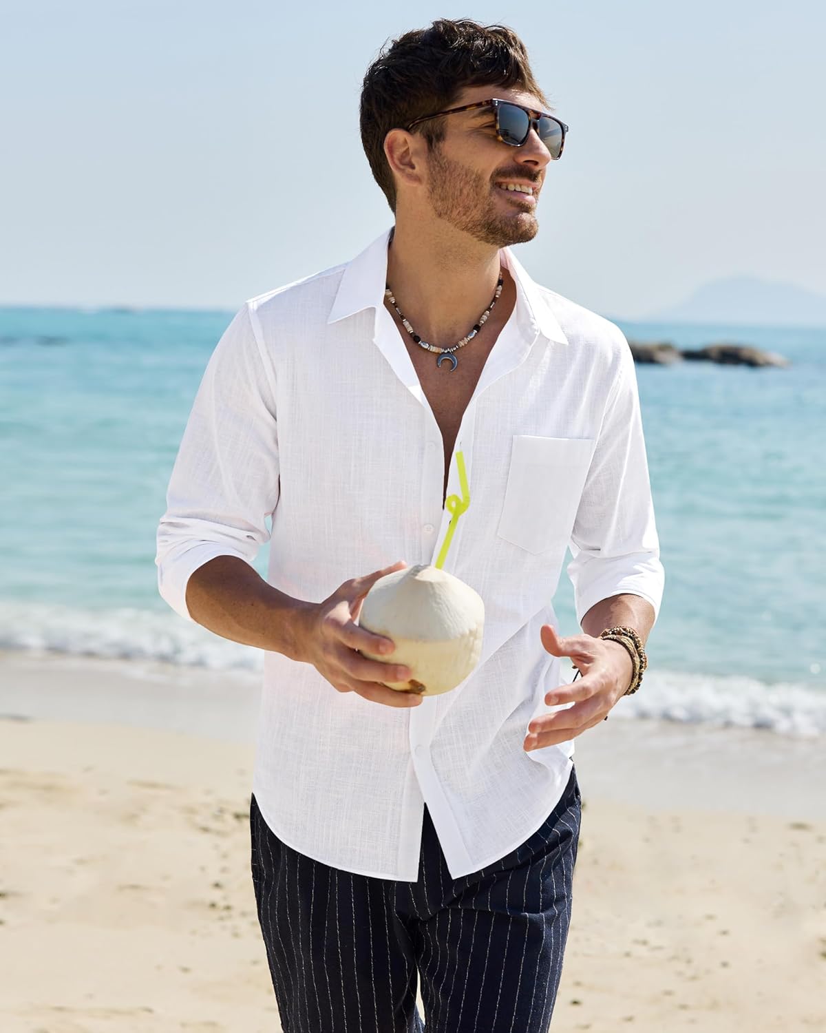 Chemise Mauro en coton et lin pour homme – Chemise décontractée d'été avec poches
