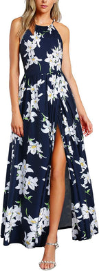 Valentina Vestito Maxi Floreale da Donna – Abito Elegante Halter Estivo da Spiaggia