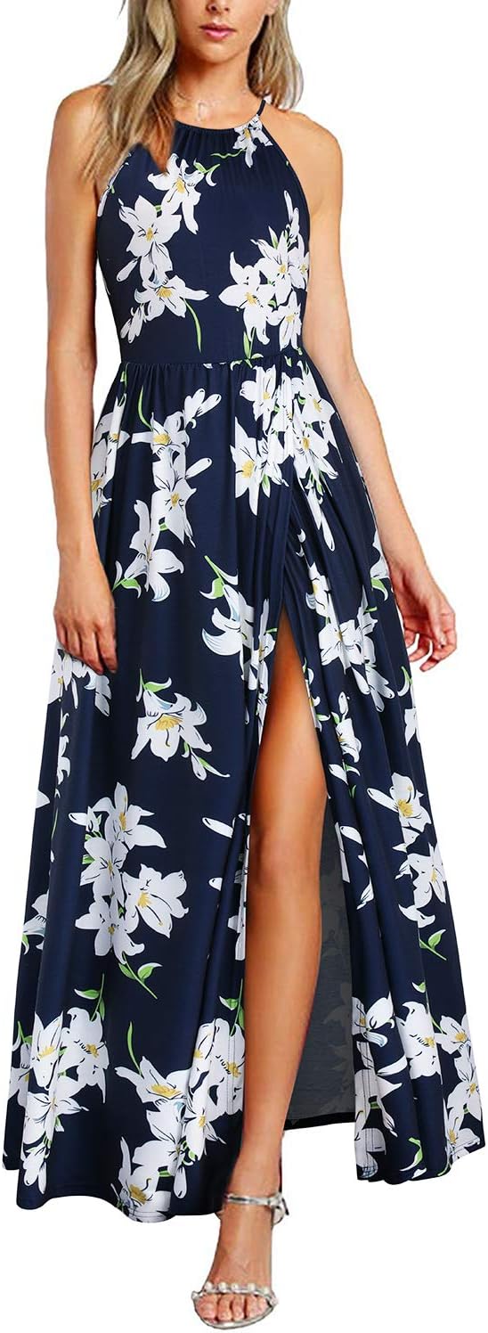 Valentina Vestito Maxi Floreale da Donna – Abito Elegante Halter Estivo da Spiaggia