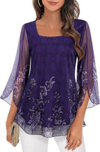 Giada Blusa Donna – Scollo Quadrato, Maniche 3/4 Volant, Tunica Chiffon Elegante