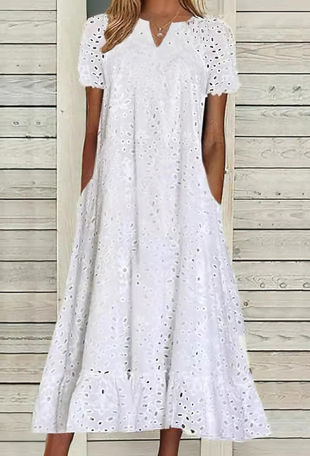 Marcy Robe Femme Midi Sangallo – Encolure Notch, Volants, Ligne A, Poches Estival