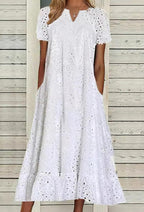 Marcy Robe Femme Midi Sangallo – Encolure Notch, Volants, Ligne A, Poches Estival