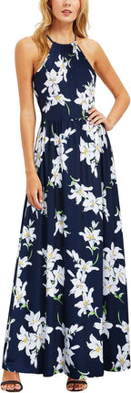 Valentina Vestito Maxi Floreale da Donna – Abito Elegante Halter Estivo da Spiaggia