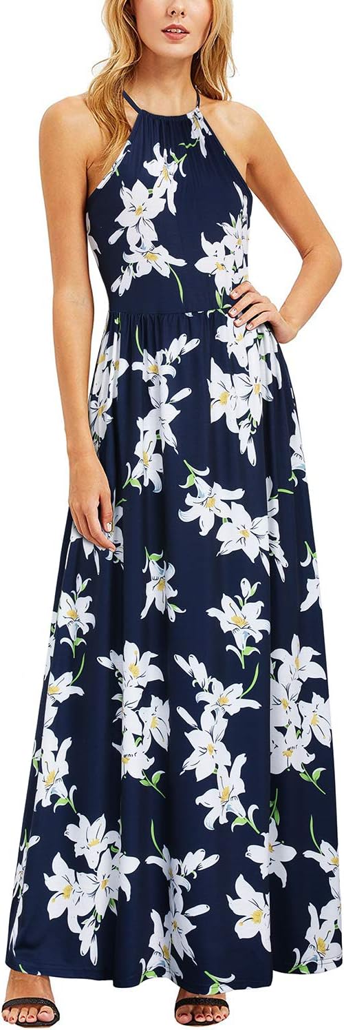 Valentina Vestito Maxi Floreale da Donna – Abito Elegante Halter Estivo da Spiaggia