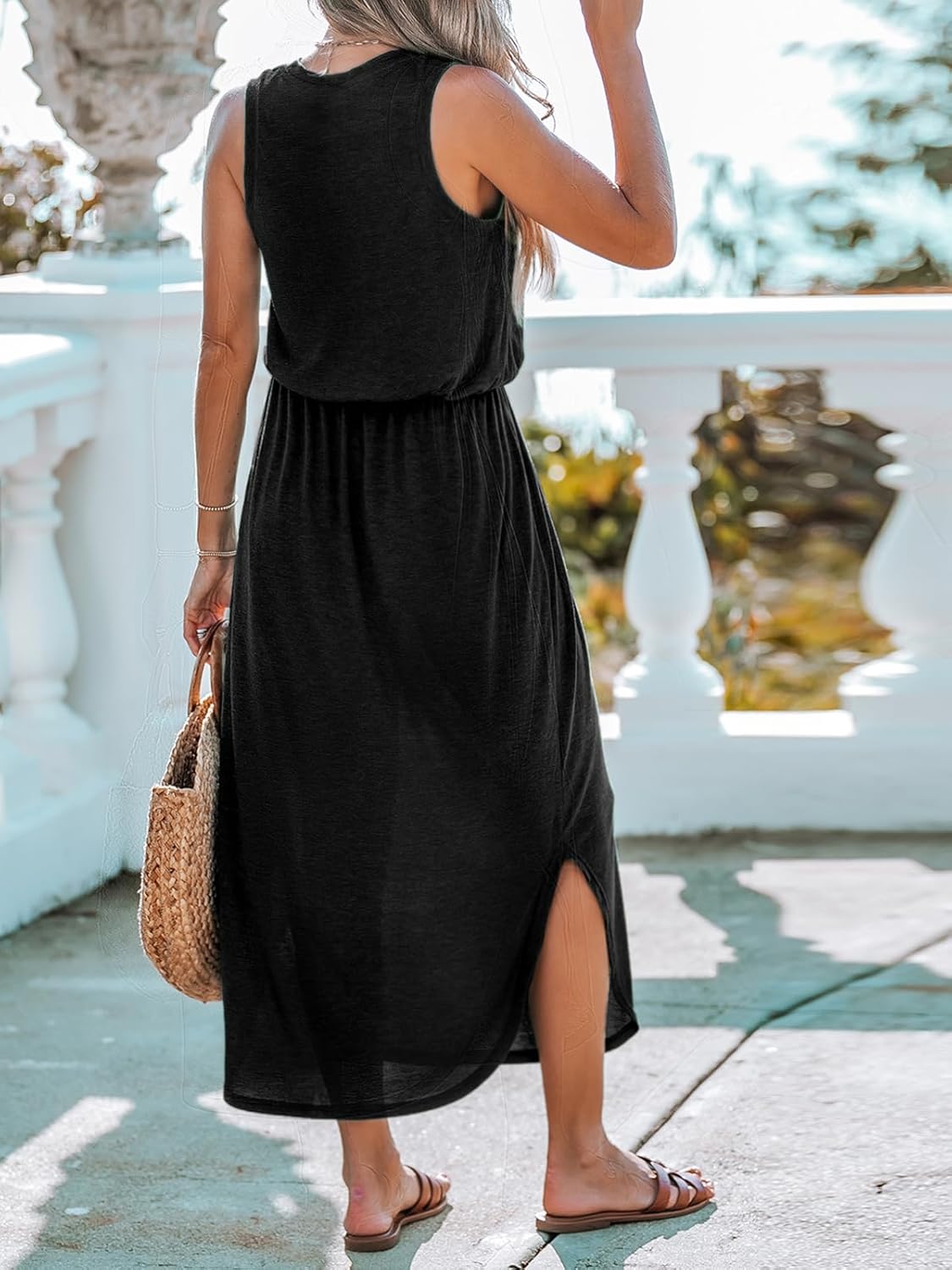 Camilla Vestito Maxi da Spiaggia Donna – Abito Elegante con Spacco e Vita Elasticizzata