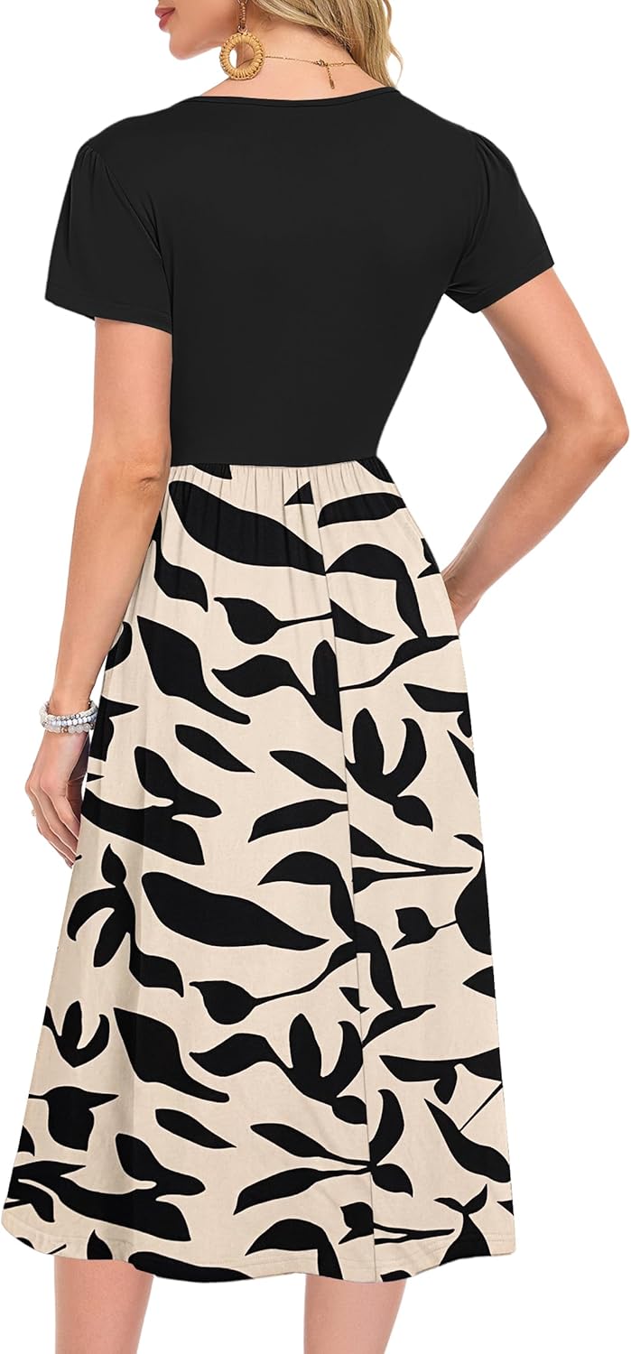Sophie Abito Estivo Donna – Vestito Midi A-Line con Maniche Corte e Tasche