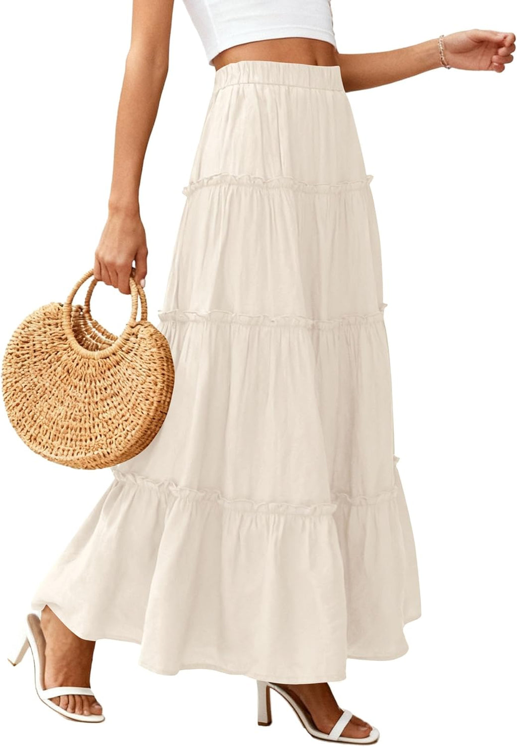 Falda Layza Donna Maxi – Falda Larga Boho con Volantes y Cintura Alta Elástica