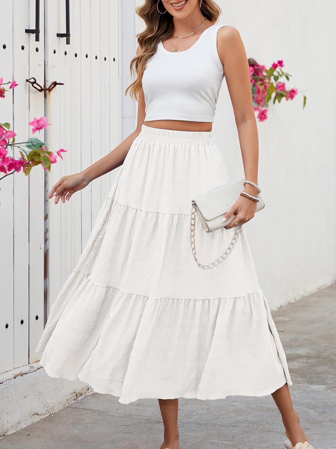 Giulia Gonna Maxi Donna a Balze – Gonna Lunga Elegante con Tasche e Vita Elasticizzata