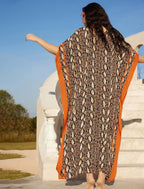 Amina Caftan Femme – Robe Longue Bohème, Imprimé Ethnique, Décolleté V Plongeant