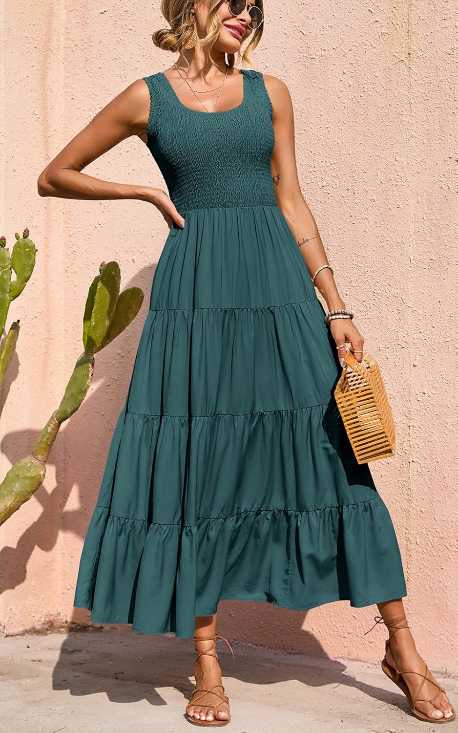 Sophie Vestito Maxi Boho da Donna – Abito Lungo Estivo Smock Elegante Senza Maniche