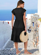 Robe Midi Femme Francesca – Col V, Manches Volantées, Bohème Ligne A Estivale
