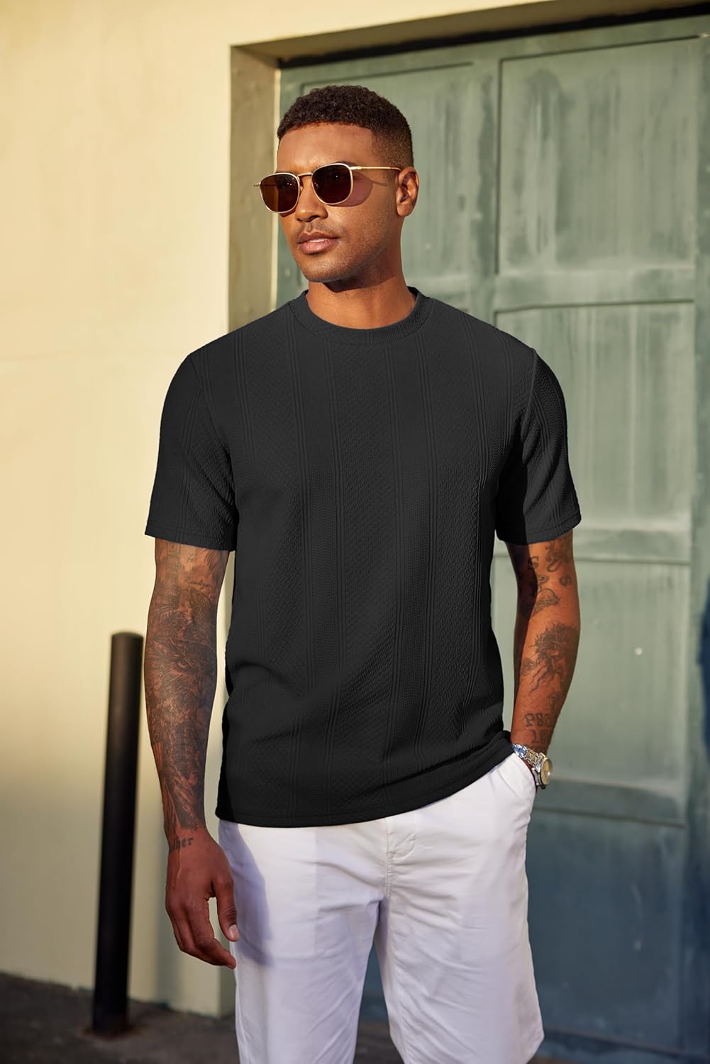 Camiseta Matteo para hombre en tejido jacquard – Camiseta casual elegante de cuello redondo