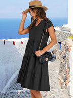 Robe Midi Femme Francesca – Col V, Manches Volantées, Bohème Ligne A Estivale