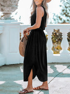 Camilla Vestito Maxi da Spiaggia Donna – Abito Elegante con Spacco e Vita Elasticizzata