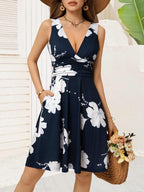 Marriane Robe Femme Florale – Encolure V Profonde, Sans Manches, Poches Estival