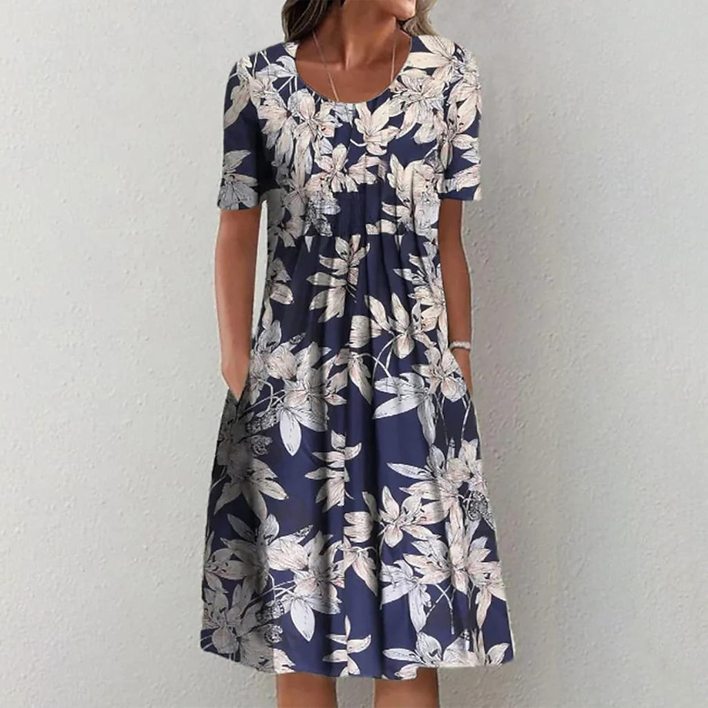 Elena Robe Femme – Robe Mini Bohème d'Été, Florale, Poches, Décontractée Plage