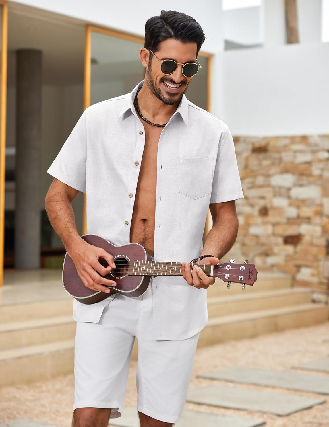 Camisa de verano para hombre Damian – Camisa de algodón texturizado con bolsillo y botones