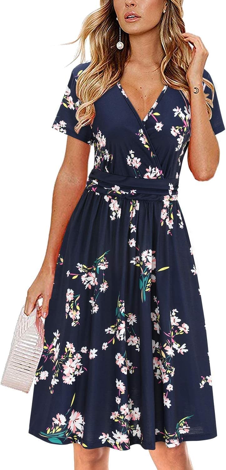 Sophie Robe Femme Midi Portefeuille – Col V, Poches, Robe Fleurie Élégante