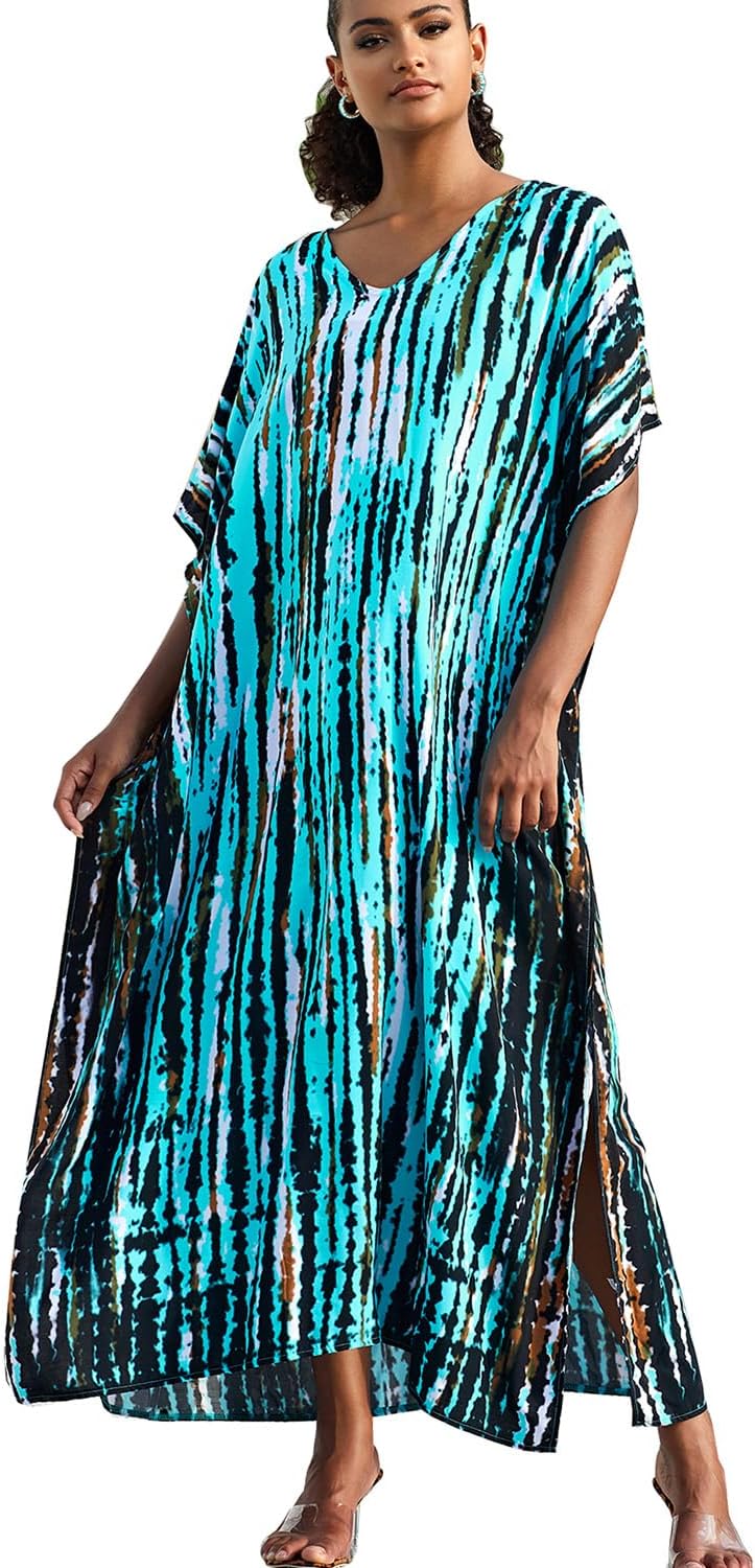 Isla Caftano Floral para Mujer – Vestido Maxi Boho de Playa con Escote en V