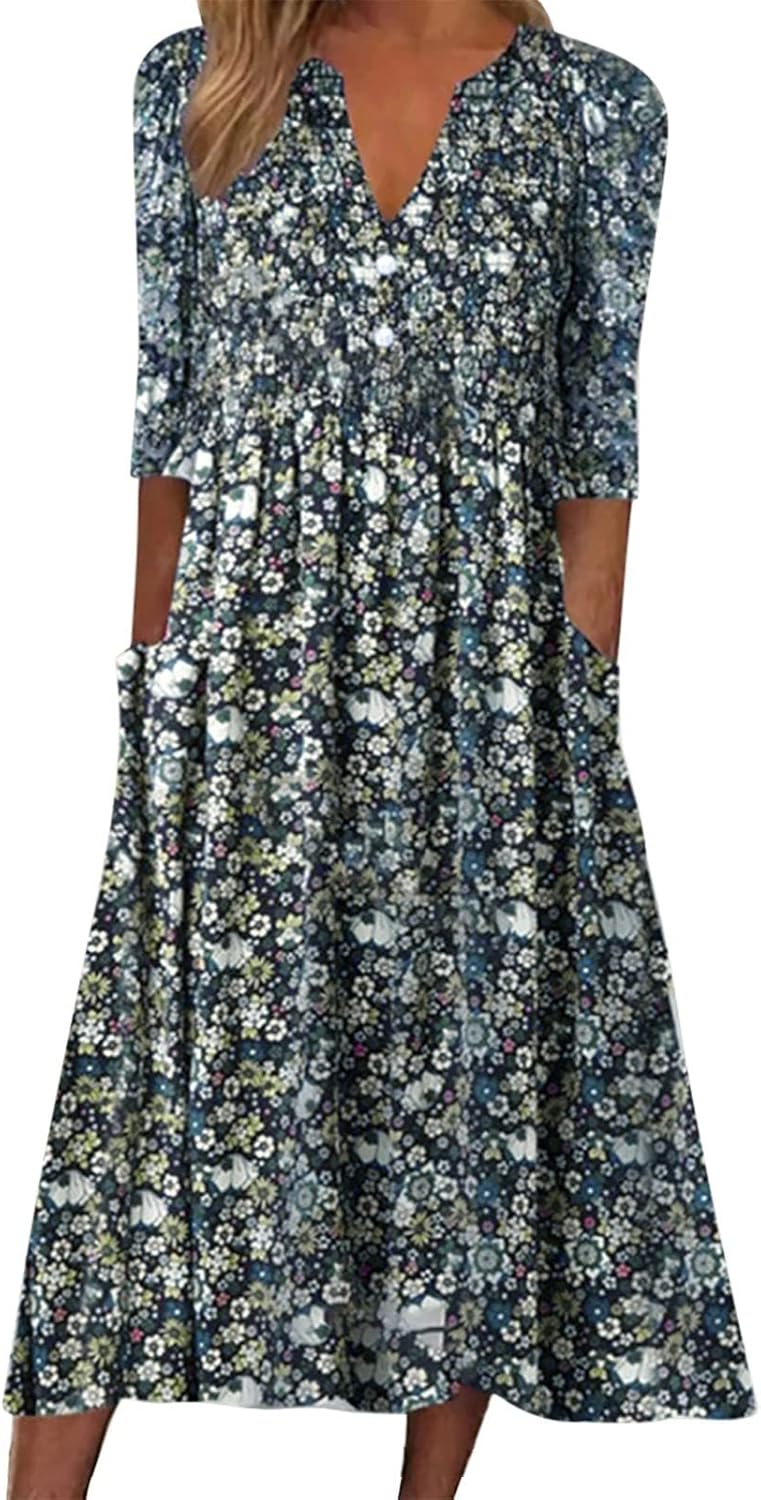 Bianca Vestito Boho Estivo da Donna – Abito Floreale Mini con Scollo V Elegante