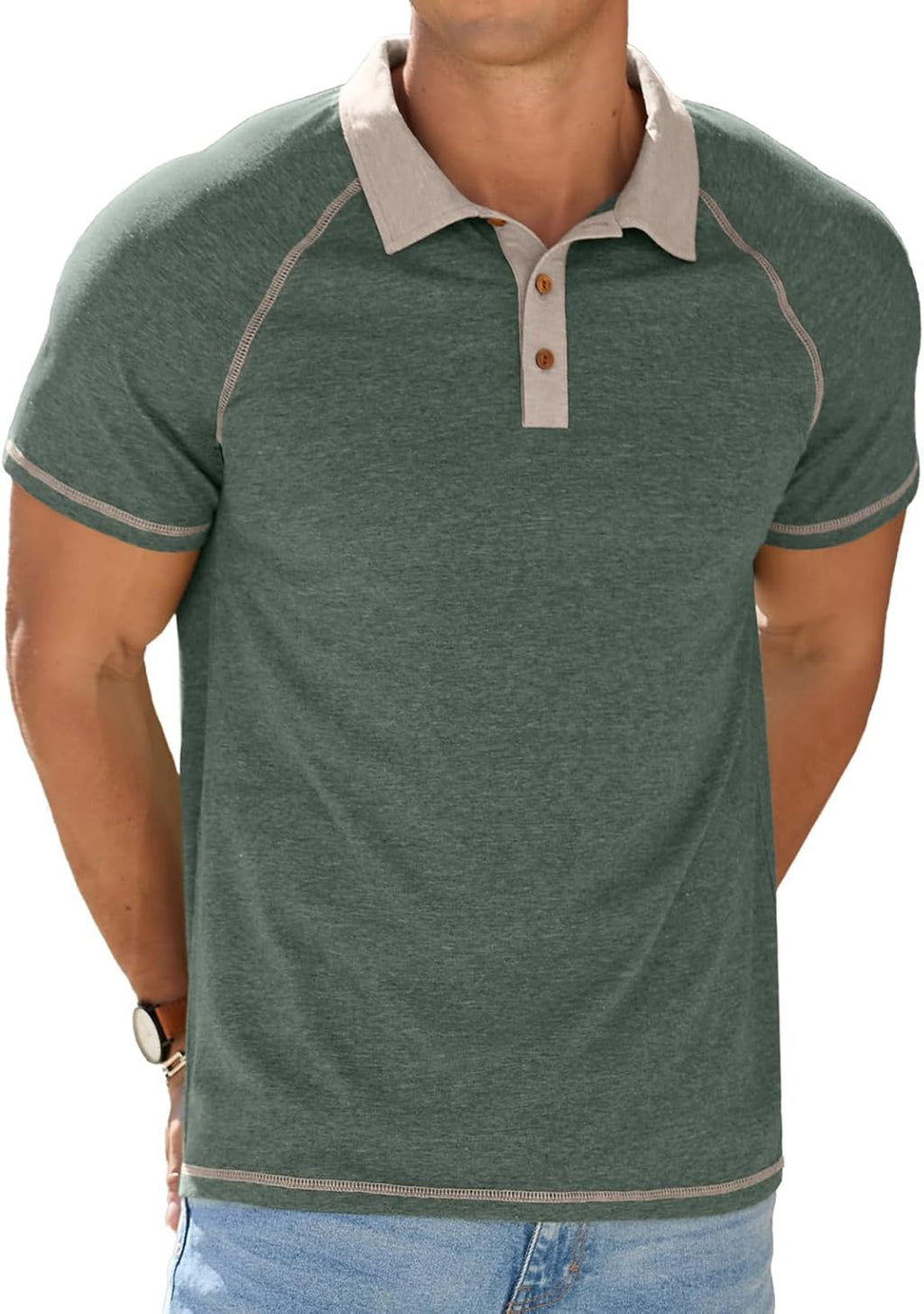 Leo Polo in Cotone da Uomo – Maglietta Estiva con Colletto Raglan e Bottoni