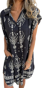 Serenity Abito Camicia Donna Bsubseach – Vestito Estivo Floreale in Lino con Bottoni e Tasche
