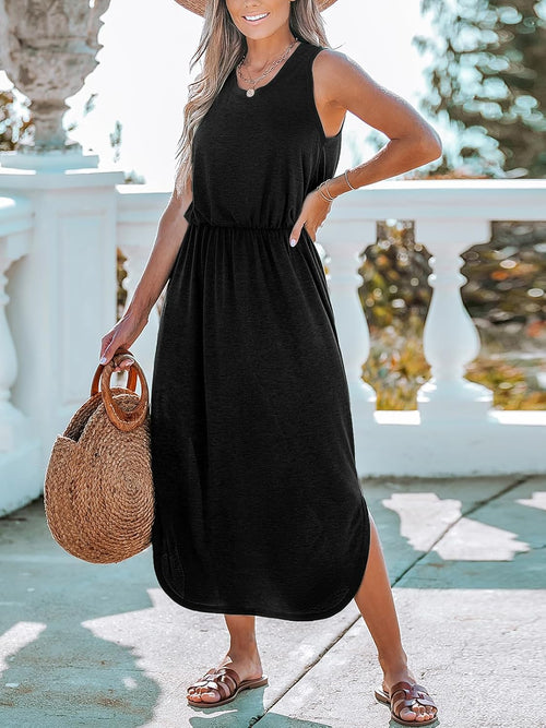 Camilla Vestito Maxi da Spiaggia Donna – Abito Elegante con Spacco e Vita Elasticizzata