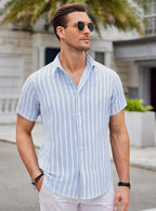 Luca Camicia in Lino da Uomo – Camicia Estiva a Righe con Maniche Corte
