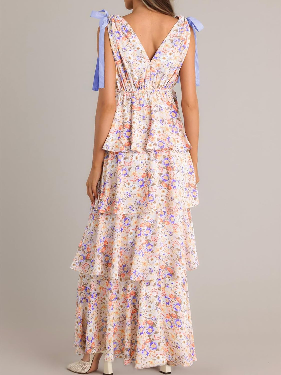 Robe Maxi Florale Femme Alessia – Bretelles Réglables, Col V, Fente Bohème