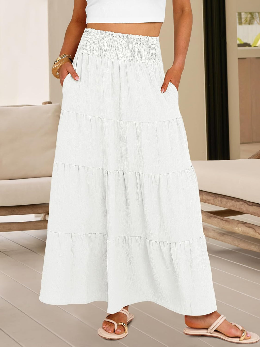Valentina Gonna Maxi Donna Boho – Gonna Lunga Fluida a Vita Alta con Tasche