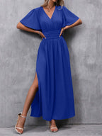 Elena Vestito Elegante da Donna – Abito Maxi Plissettato con Scollo V e Spacchi