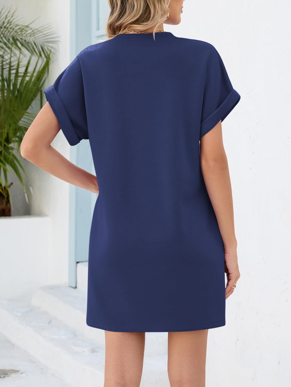 Elisa Women's Dress – Short Casual Dress, Hooded Sleeves, Pockets, T-Shirt