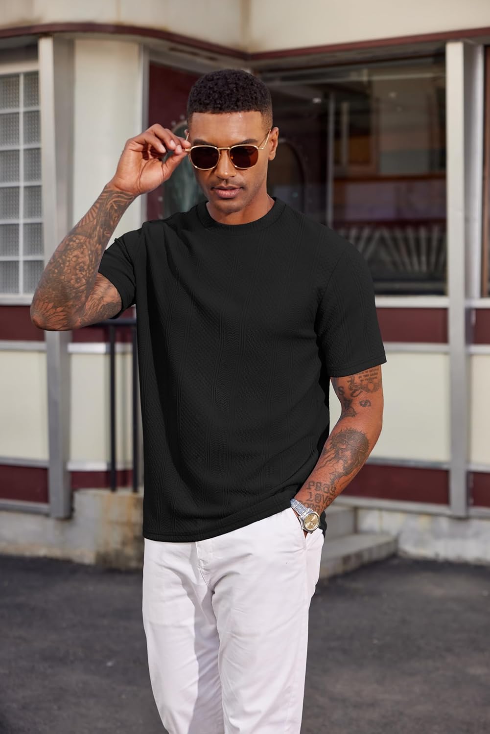 Camiseta Matteo para hombre en tejido jacquard – Camiseta casual elegante de cuello redondo