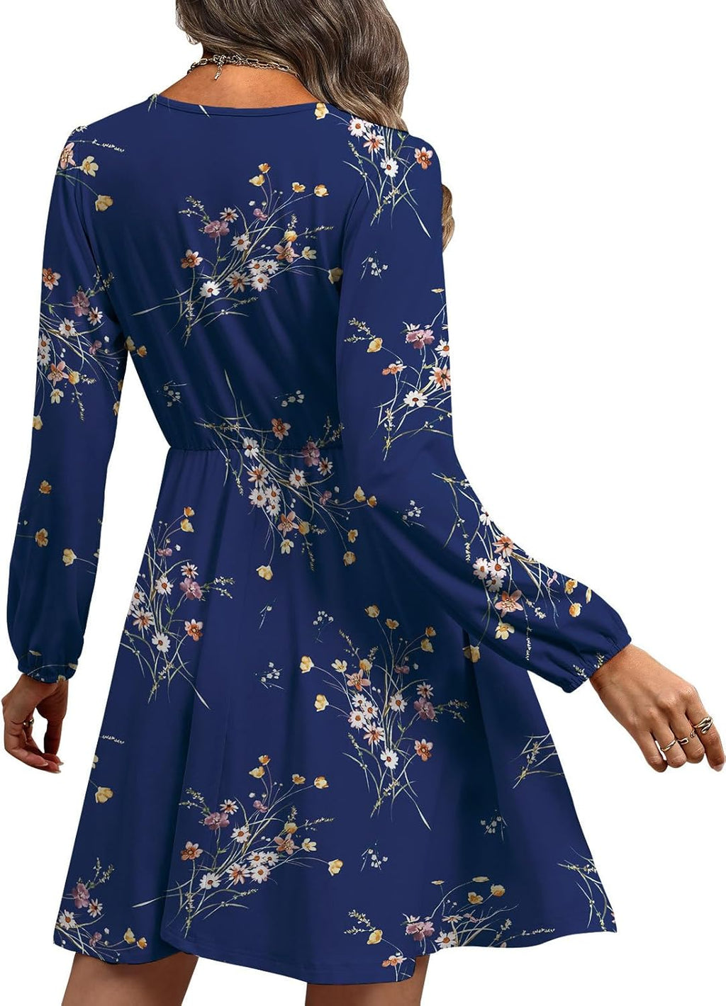 Sofia Vestito Donna Floreale – Scollo V Incrociato, Maniche Lunghe, A-Line Elegante