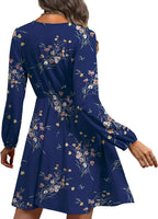 Sofia Vestito Donna Floreale – Scollo V Incrociato, Maniche Lunghe, A-Line Elegante