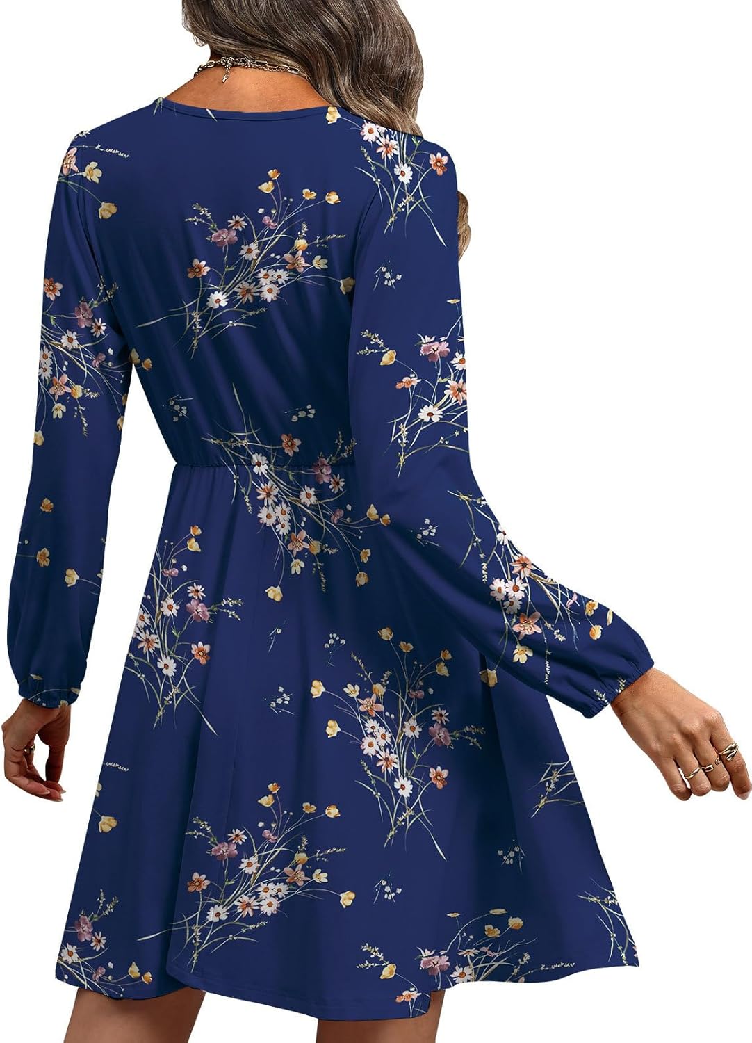 Sofia Vestito Donna Floreale – Scollo V Incrociato, Maniche Lunghe, A-Line Elegante