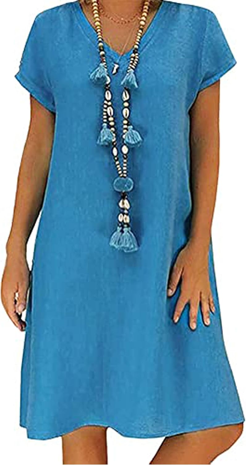 Martina Women's Long Summer Dress – Casual Linen Dress with Oversized V-Neck