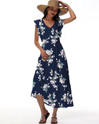 Sonya Vestito Floreale da Donna – Abito Midi Estivo con Scollo V e Tasche