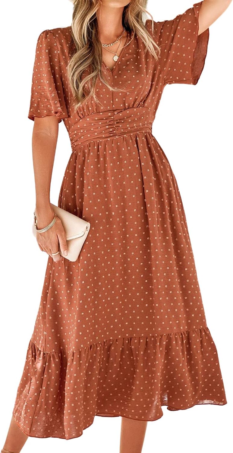 Camilla Vestito Maxi Boho da Donna – Abito Elegante Swiss Dot con Scollo V