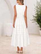 Alessia Women's Maxi Boho Dress – V-Neck, Cotton, A-Line, Pockets Summer