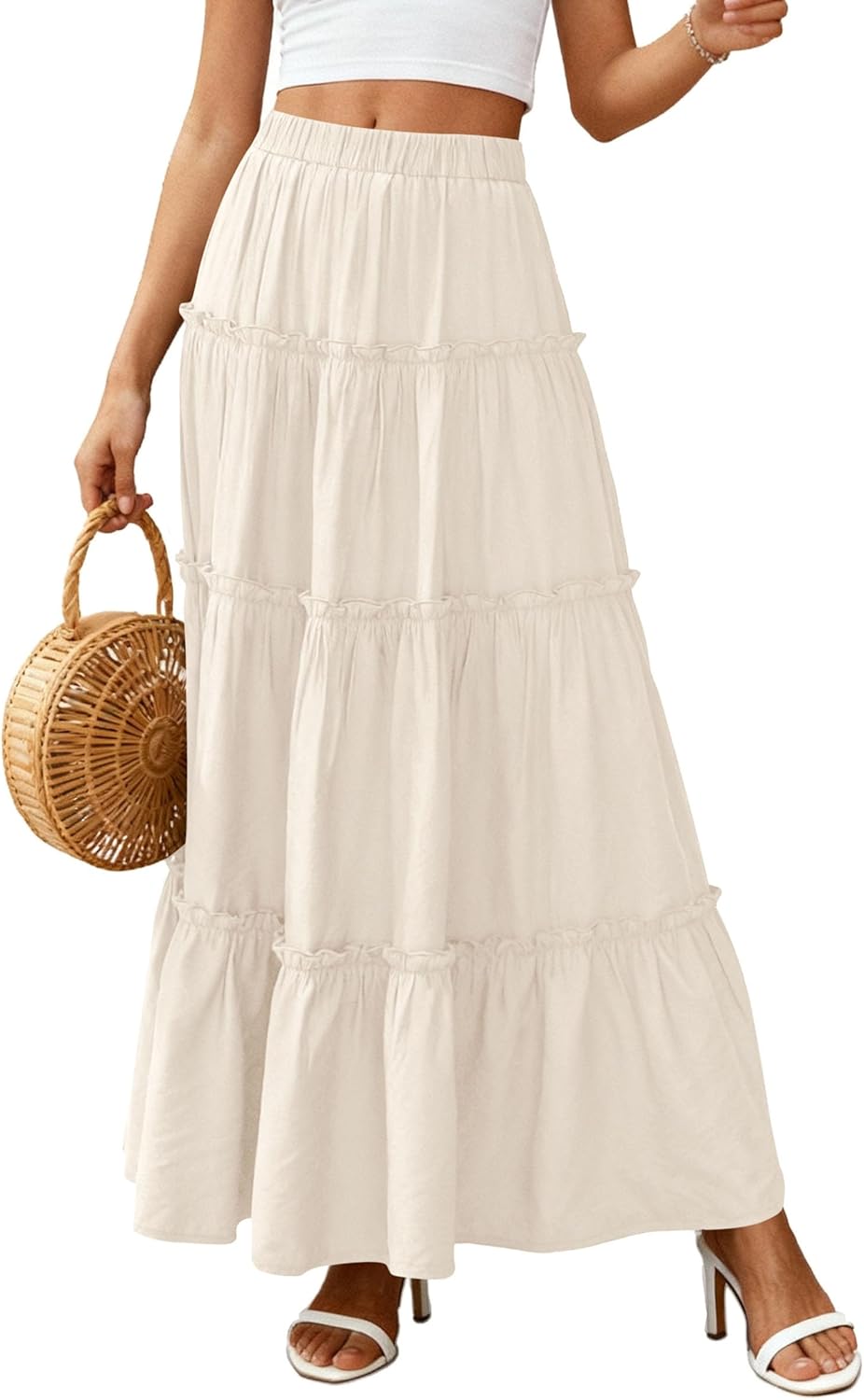 Falda Layza Donna Maxi – Falda Larga Boho con Volantes y Cintura Alta Elástica