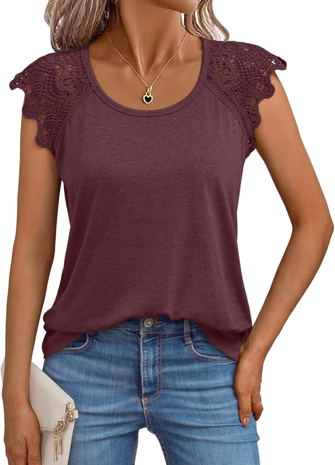 Sofia Maglia Donna Pizzo – Maniche Corte, Girocollo, Top Elegante Casual Estivo