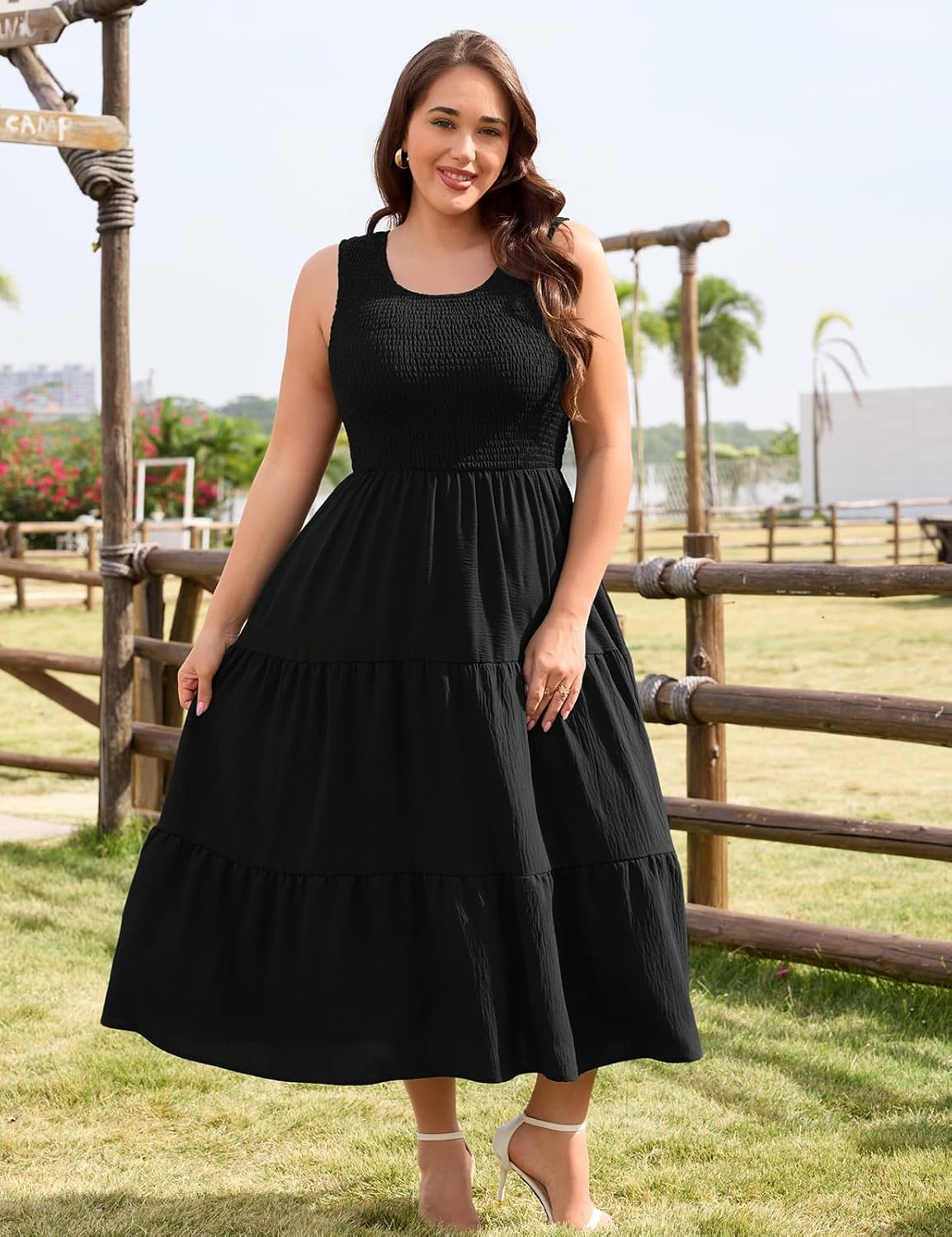 Harra Robe Femme Maxi Grande Taille – Col Carré, Smock, Ligne A Estivale